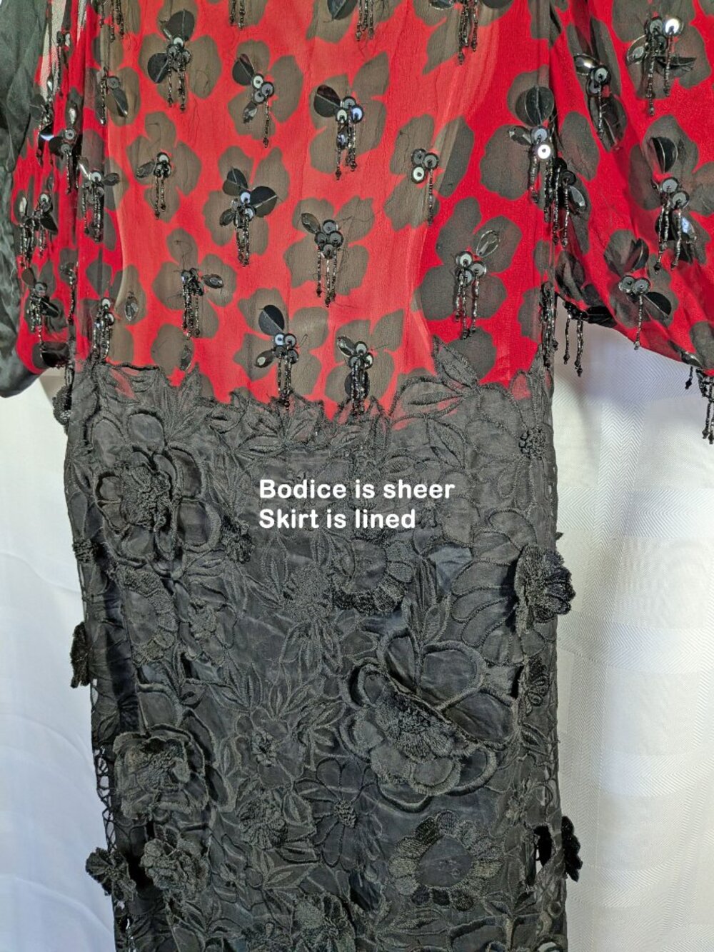 Dries Van Noten Silk Black & Red Floral Applique Dress, 38" bust, Made in India - Picture 4 of 17